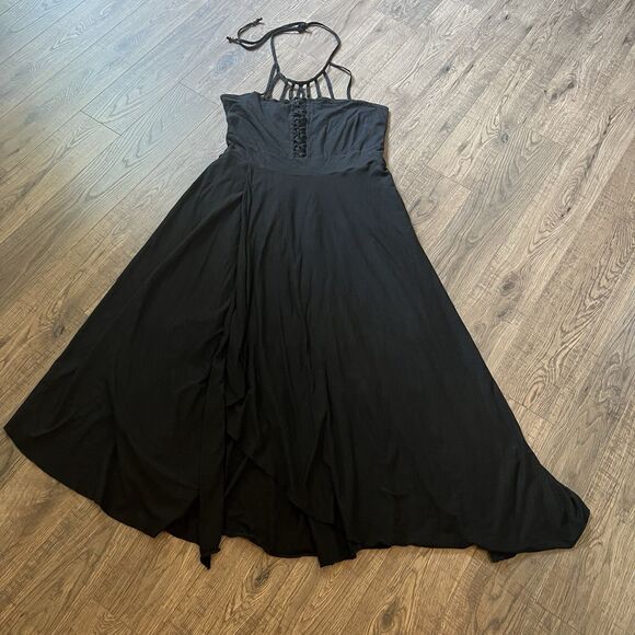 City Chic Maxi Dress Sz 16 Corset Goth Halter Smocked Layered - Picture 1 of 5